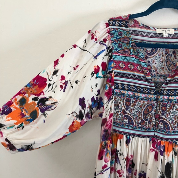 Umgee Bohemian Floral Print Babydoll Tunic Dress size Small - Picture 5 of 11